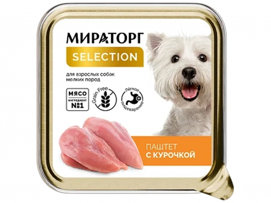 Պահածոյացված լիարժեք կեր 1+ փոքր ցեղատեսակների չափահաս շների համար։ Պաշտետ հավի մսով 100 գ