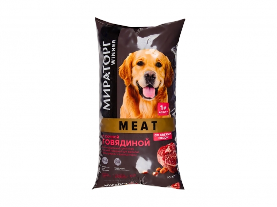 Winner Meat Չոր կեր  հյութալի տավարի մսից  միջին և խոշոր ցեղատեսակի շների համար 10կգ, 1+